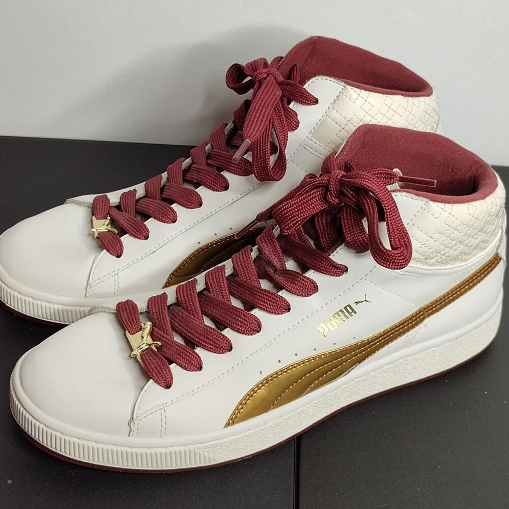PUMA Mens Size 12 US High Top Maroon White Gold Casual Athletic Shoes Cavs Color